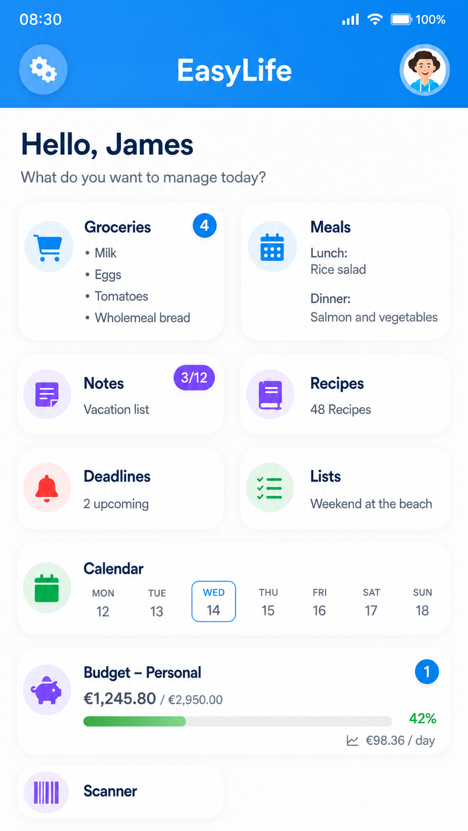 Screenshot dell'app EasyLife